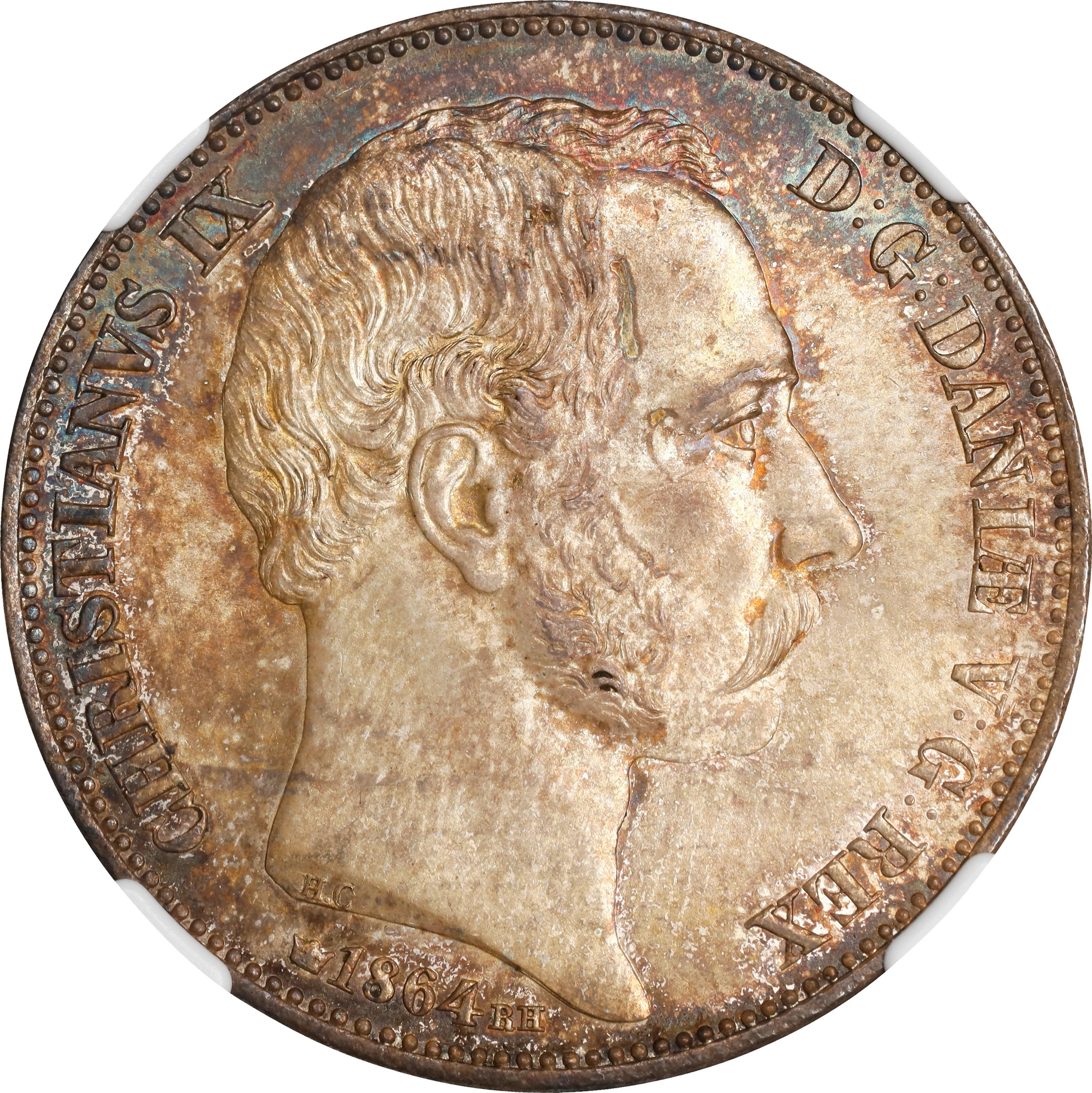DENMARK. 2 Rigsdaler, 1864. Copenhagen Mint. Christian IX. NGC MS-65.
