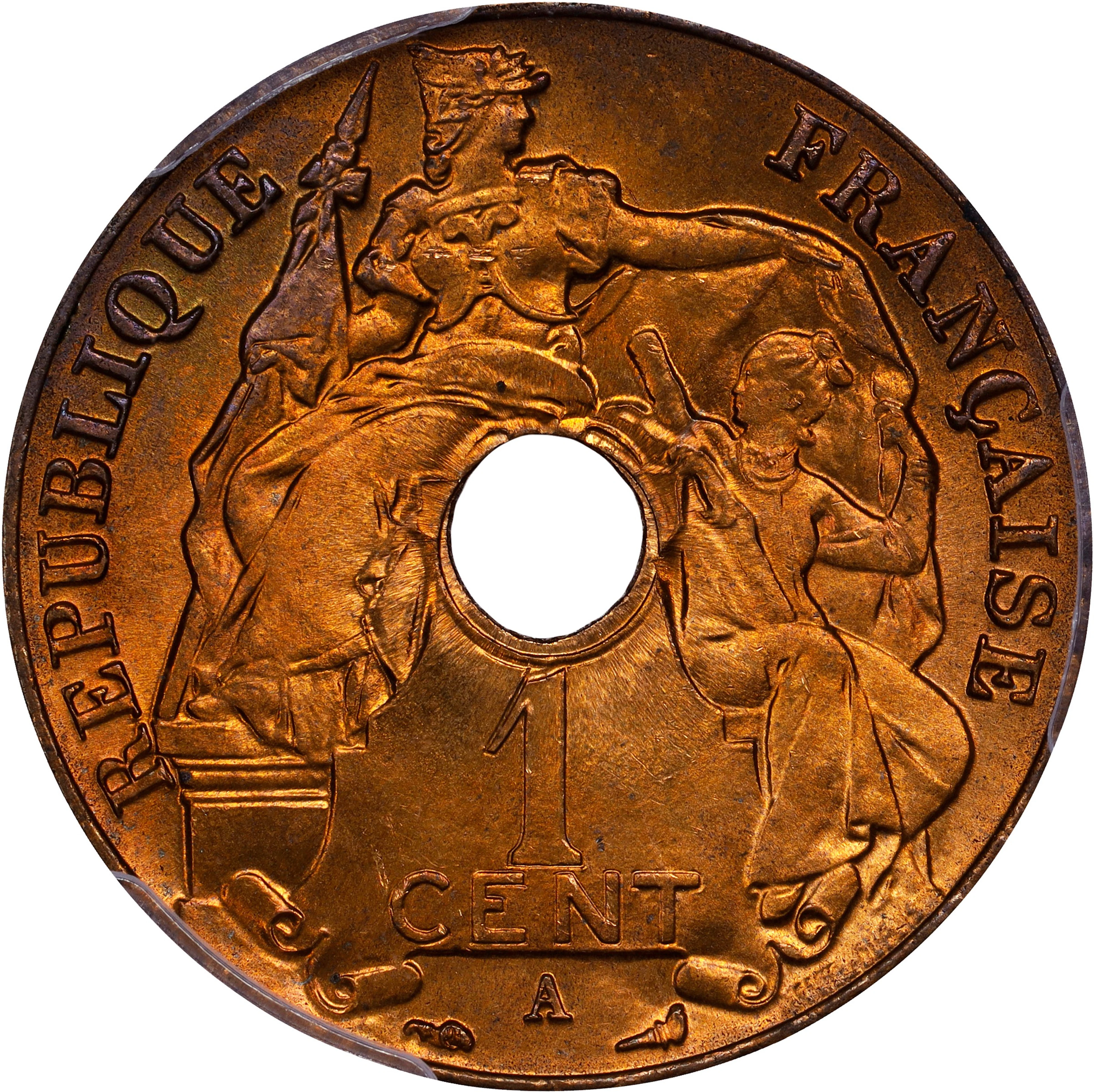 FRENCH INDO-CHINA. Centime, 1917-A. Paris Mint. PCGS MS-66 Red.