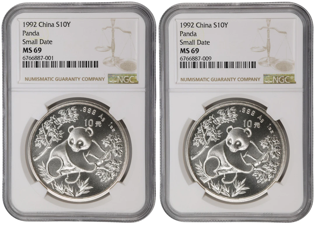 (t) CHINA. Duo of Silver 10 Yuan (2 Pieces), 1992. Panda Series. Both