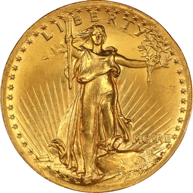 MCMVII (1907) Saint-Gaudens Double Eagle. High Relief. Wire Rim. MS-65 (PCGS).