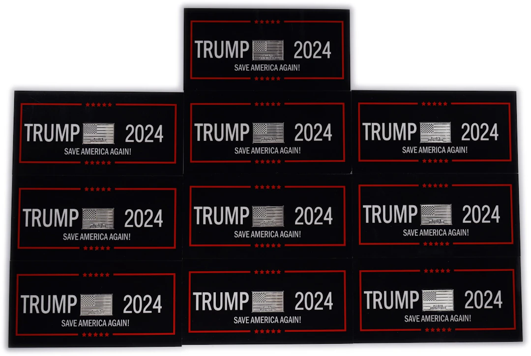 (1 oz, 31.104 g ASW). Lot of (10) Trump 2024 1/10 oz Silver Bars.