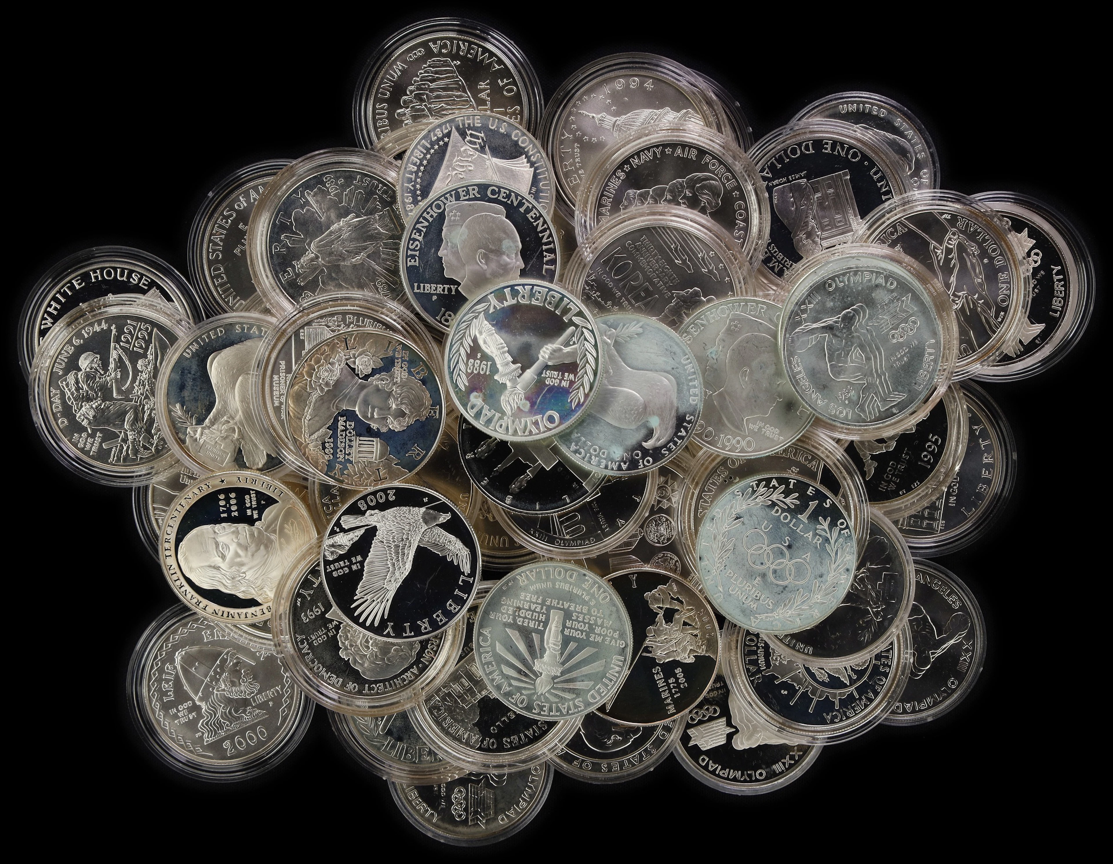 (48.724 oz, 1515.518 g ASW). Lot of (63) Mixed Date U.S. Commemorative