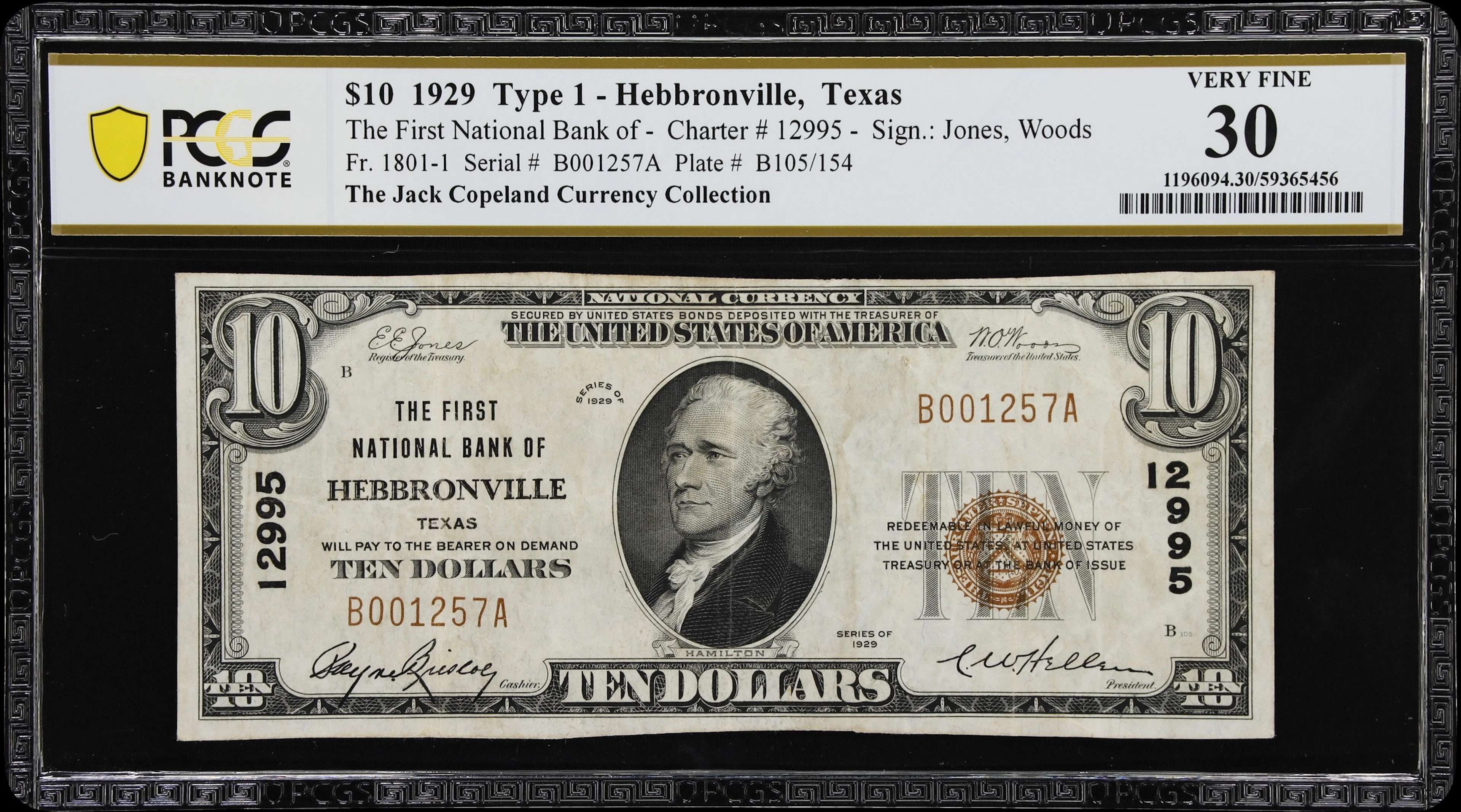 Hebbronville, Texas. $10 1929 Ty. 1. Fr. 1801-1. First NB. Charter