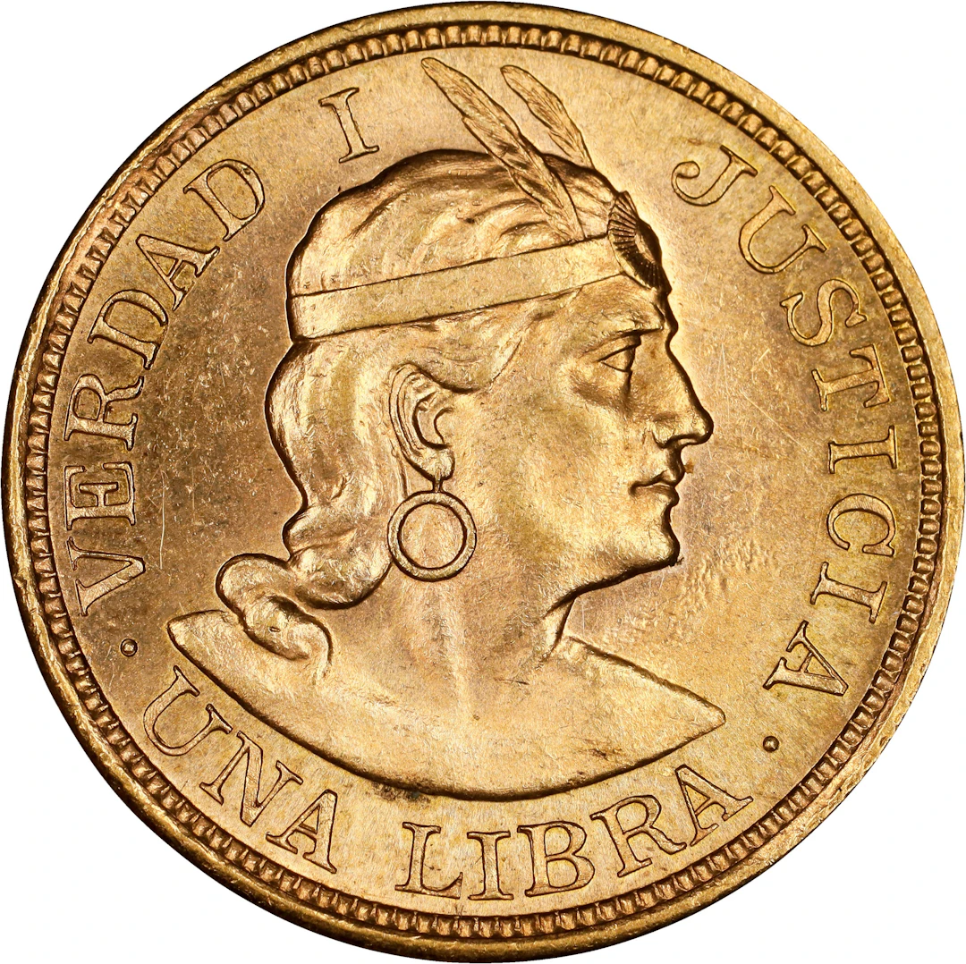 (0.235 oz, 7.309 g AGW). Peru. 1962 Gold 1 Libra.