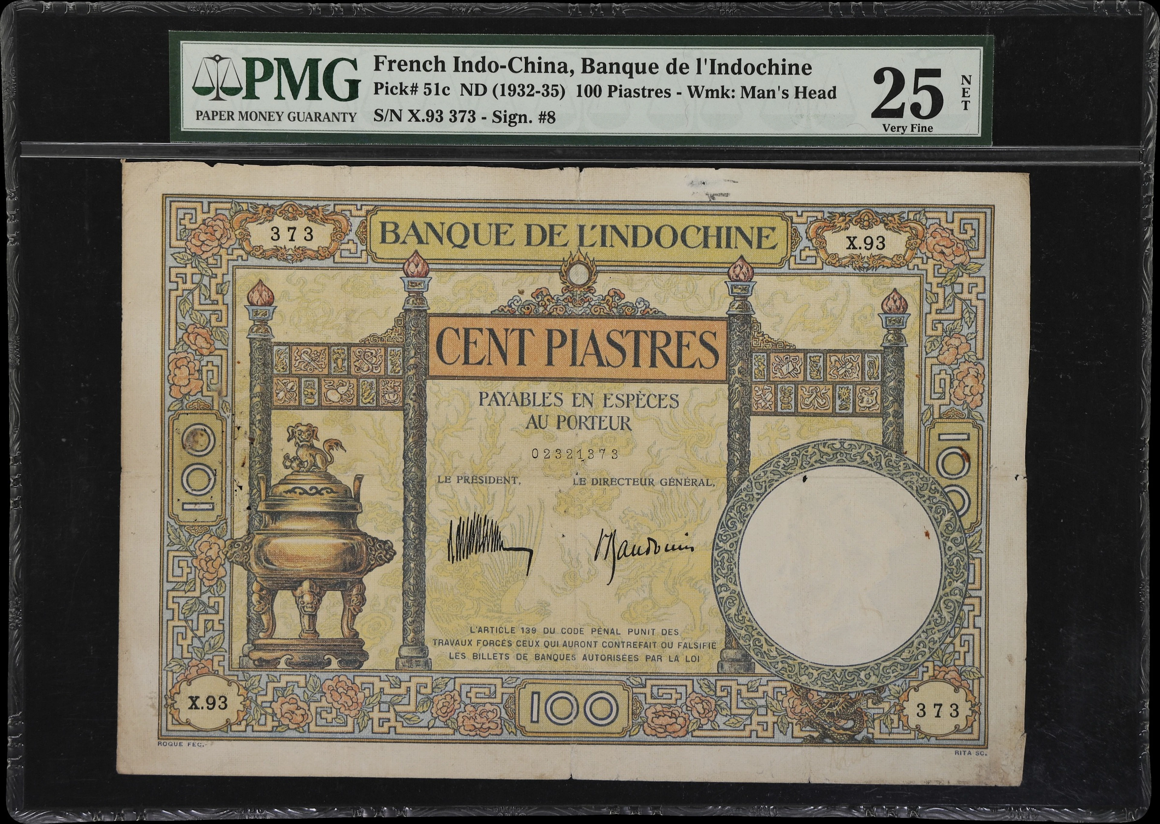 FRENCH INDO-CHINA. Banque de l'Indochine. 100 Piastres, ND (1932-35).