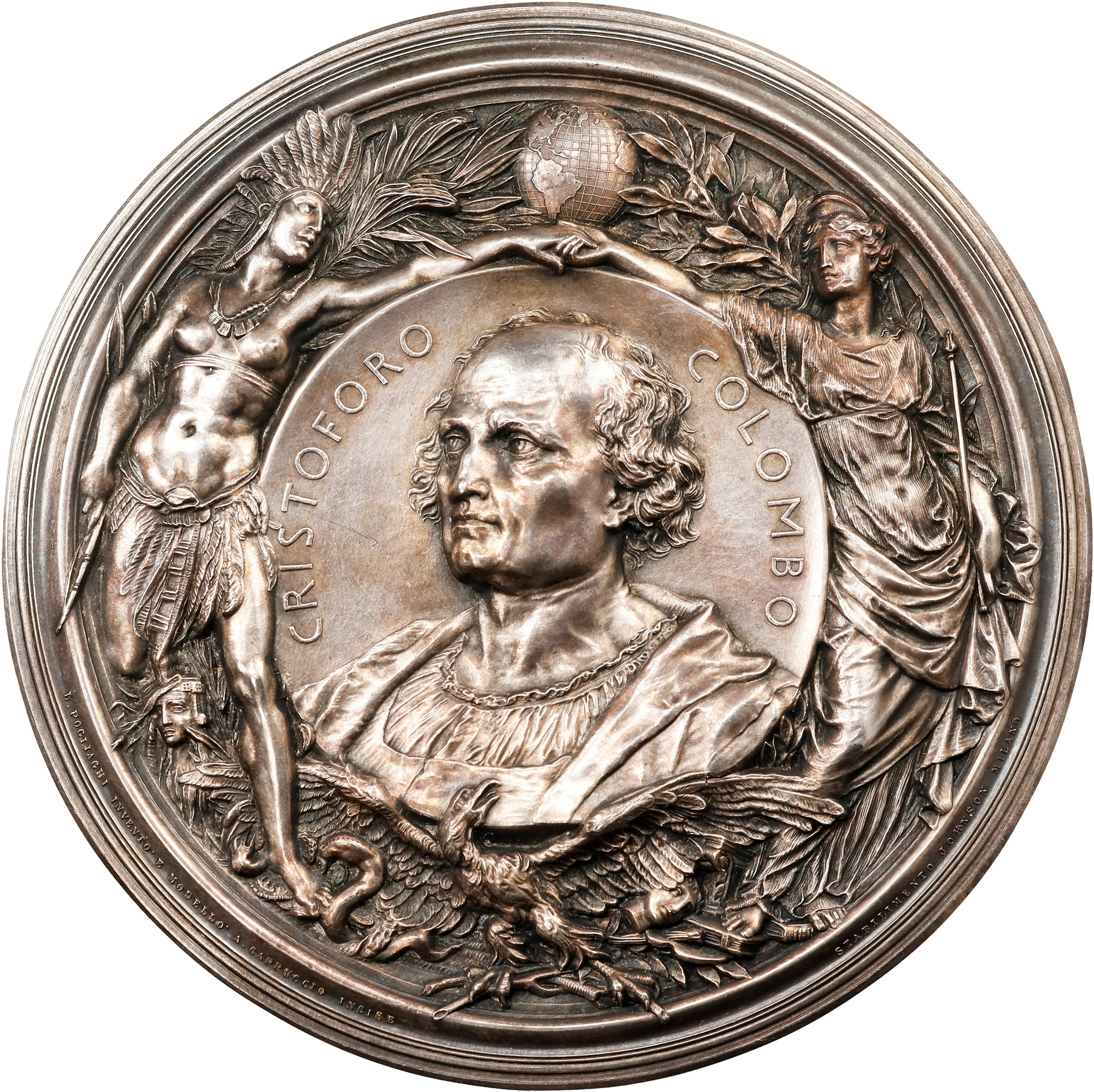 1892 World's Columbian Exposition Cristoforo Colombo Medal. By Luigi