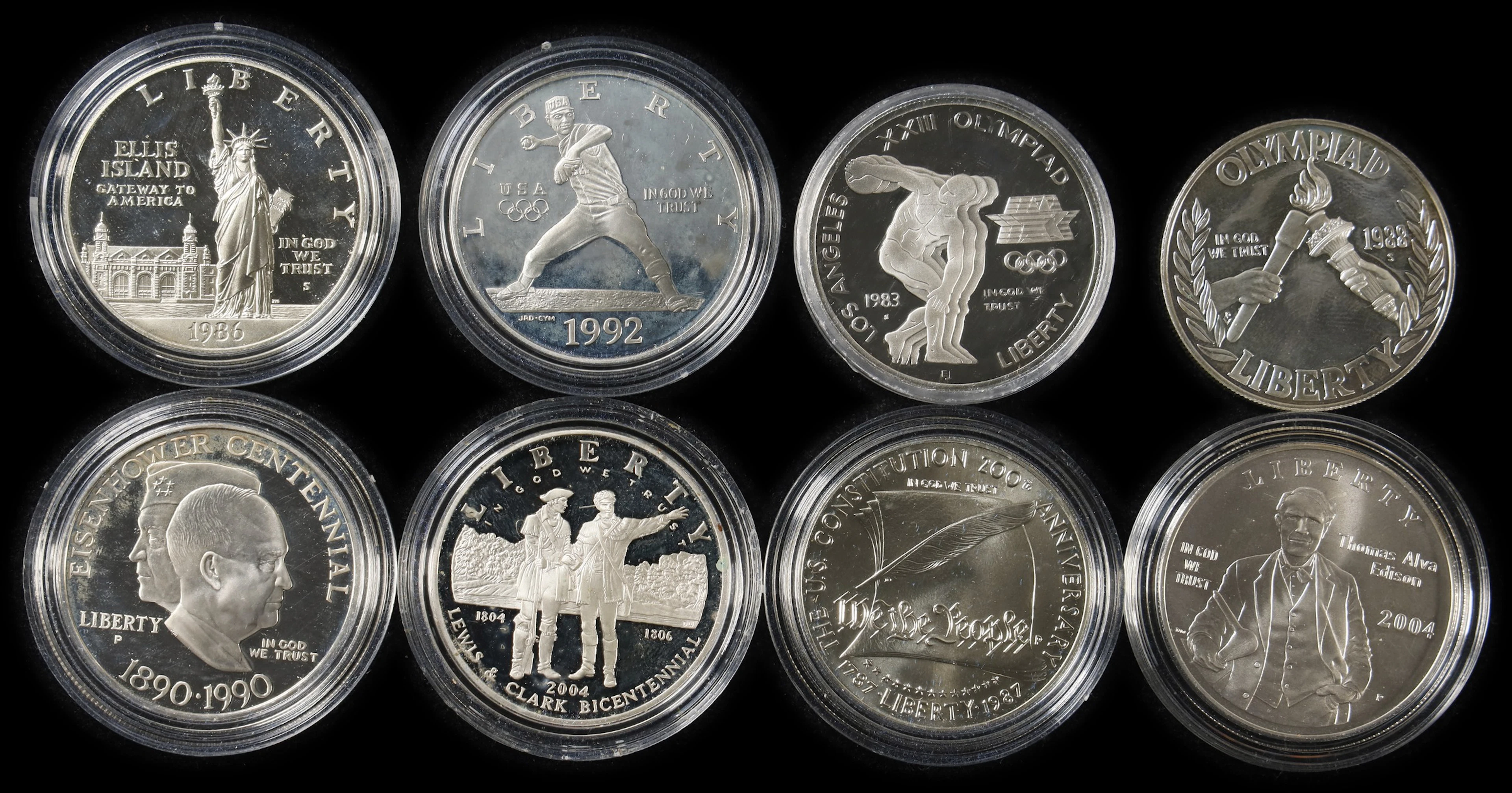 (6.187 oz, 192.447 g ASW). Lot of (8) Mixed Date U.S. Commemorative Silver $1.
