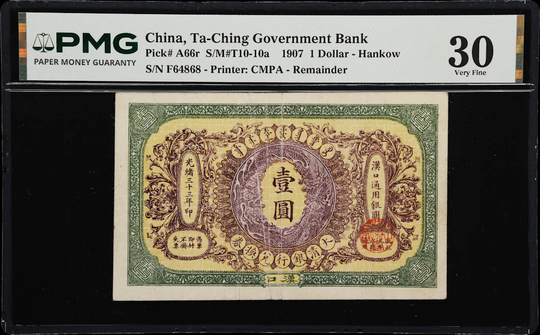 CHINA--EMPIRE. Ta-Ching Government Bank. 1 Dollar, 1.6.1907. P-A66r.