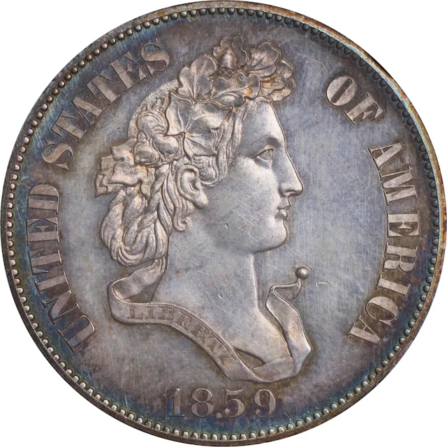 1859 Pattern Half Dollar. Judd-241, Pollock-297. Rarity-4. Silver.