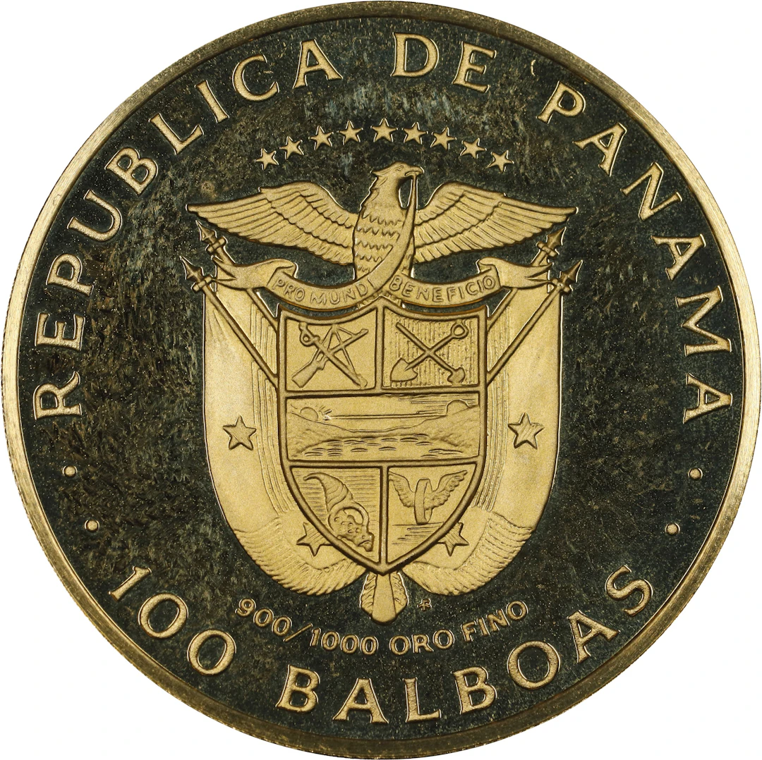 (0.236 oz, 7.344 g AGW). Panama. 1975 Gold 100 Balboas.