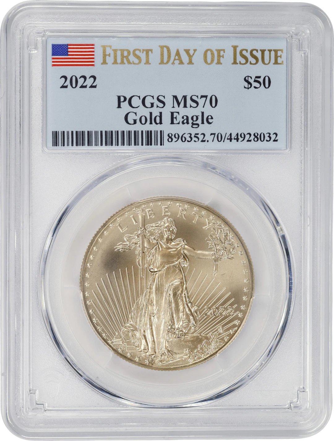 (1 oz, 31.104 g AGW). 2022 American Gold Eagle $50. MS-70 (PCGS).