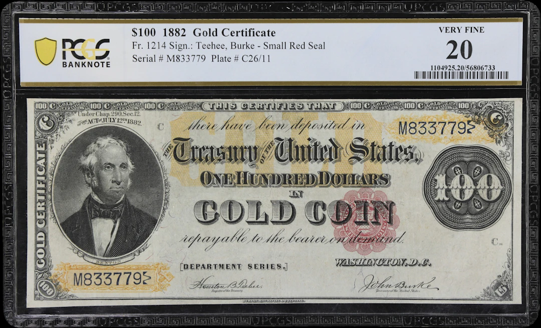 Fr. 1214. 1882 $100 Gold Certificate. PCGS Banknote Very Fine 20.