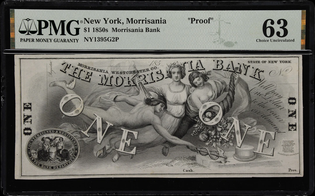 Morrisania, New York. Morrisania Bank. 185x $1. PMG Choice Uncirculated