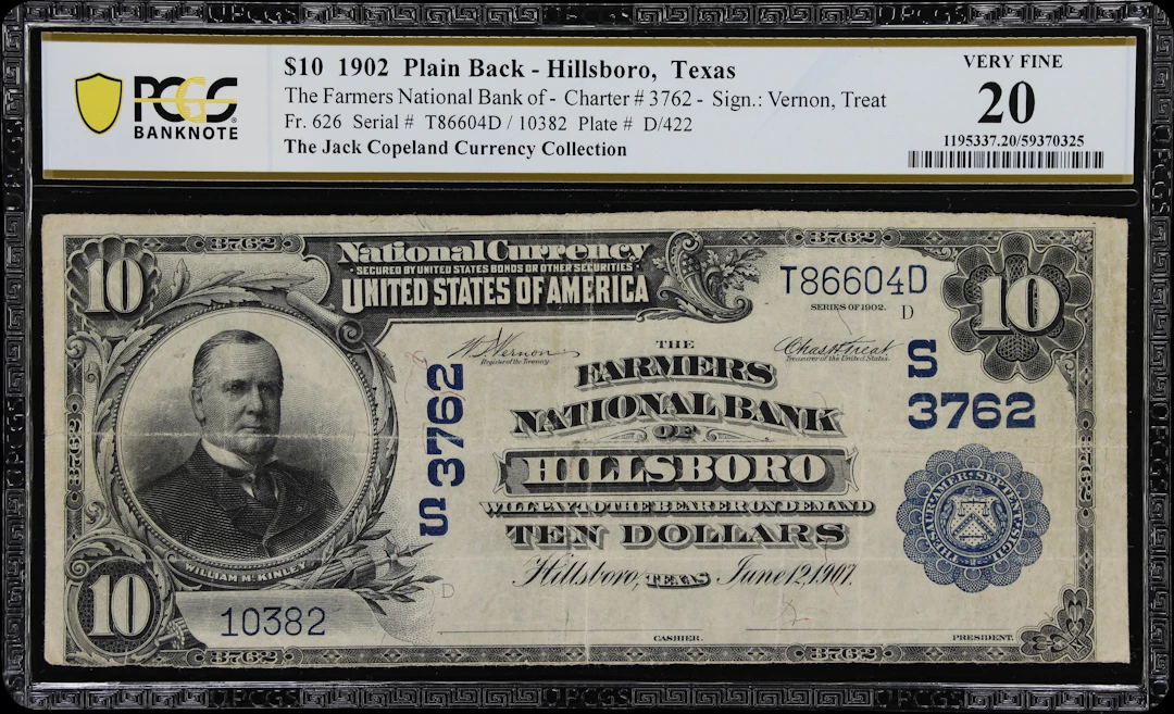 Hillsboro, Texas. $10 1902 Plain Back. Fr. 626. Farmers NB. Charter