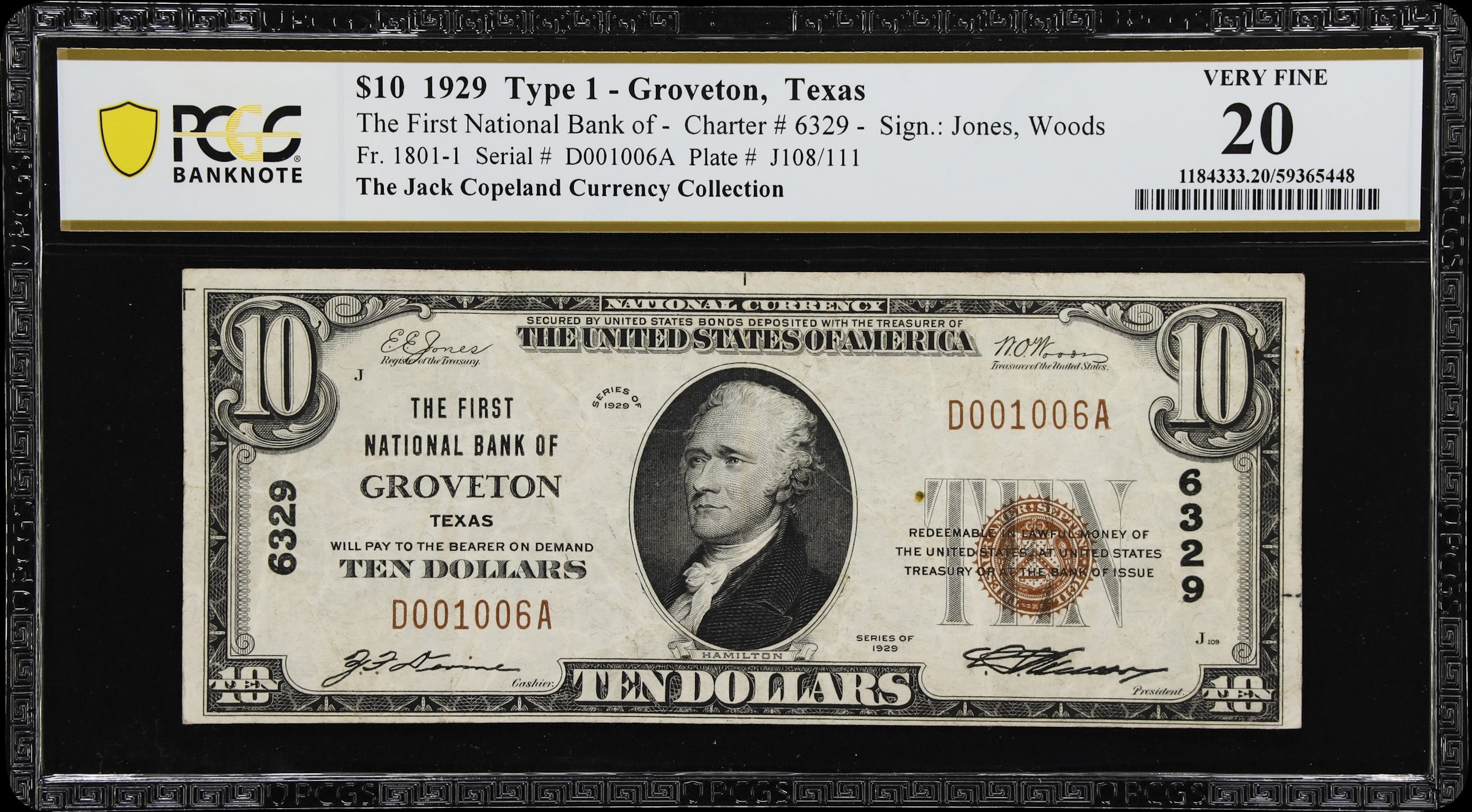 Groveton, Texas. $10 1929 Ty. 1. Fr. 1801-1. First NB. Charter #6329.