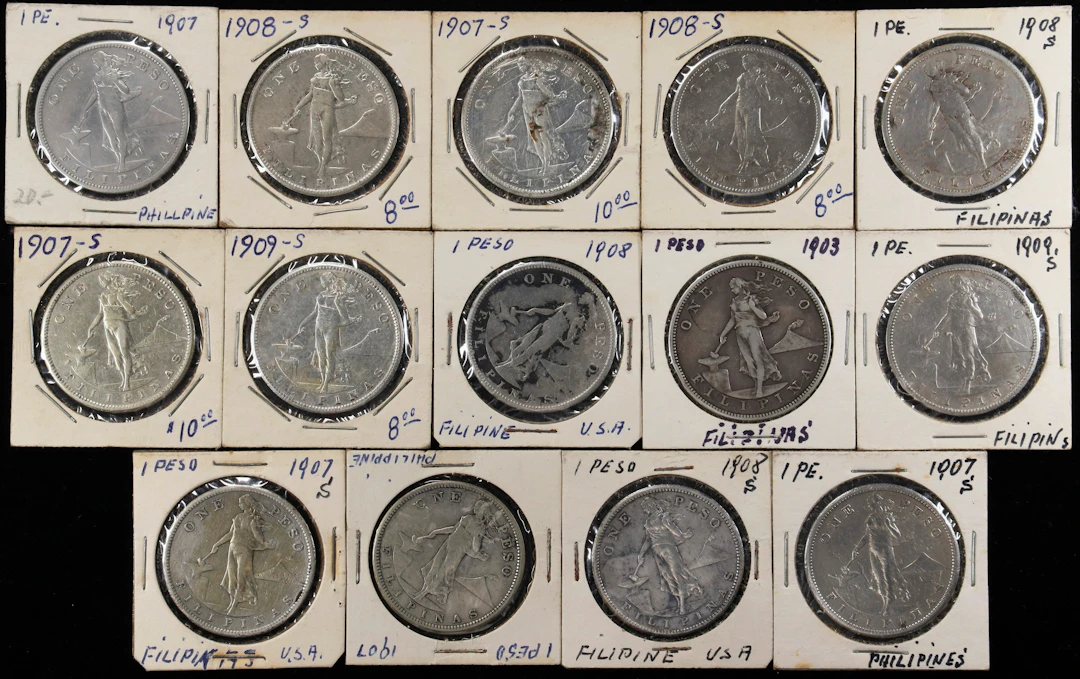 PHILIPPINES. Group of Pesos (14 Pieces), 1903-09. San Francisco Mint.