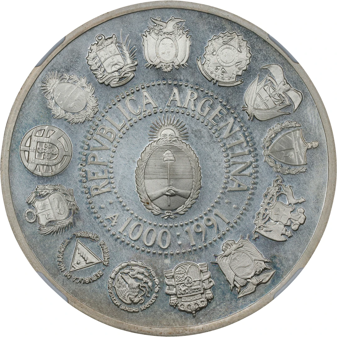 ARGENTINA. 1000 Australes, 1991. Santiago Mint. NGC PROOF-65.