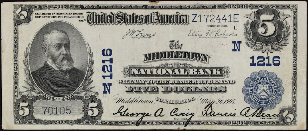 Middletown, Connecticut. $5 1902 Plain Back. Fr. 598. The Middletown
