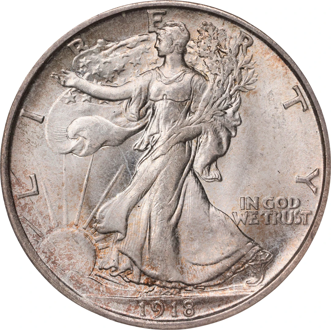 1918-D Walking Liberty Half Dollar. MS-66 (NGC).