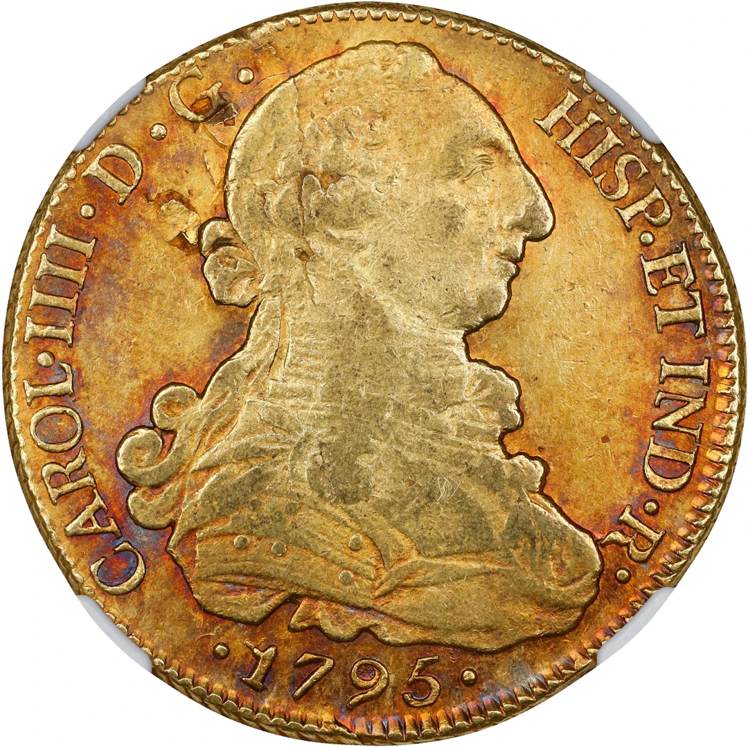 CHILE. 8 Escudos, 1795-So DA. Santiago Mint. Charles IV. NGC AU D