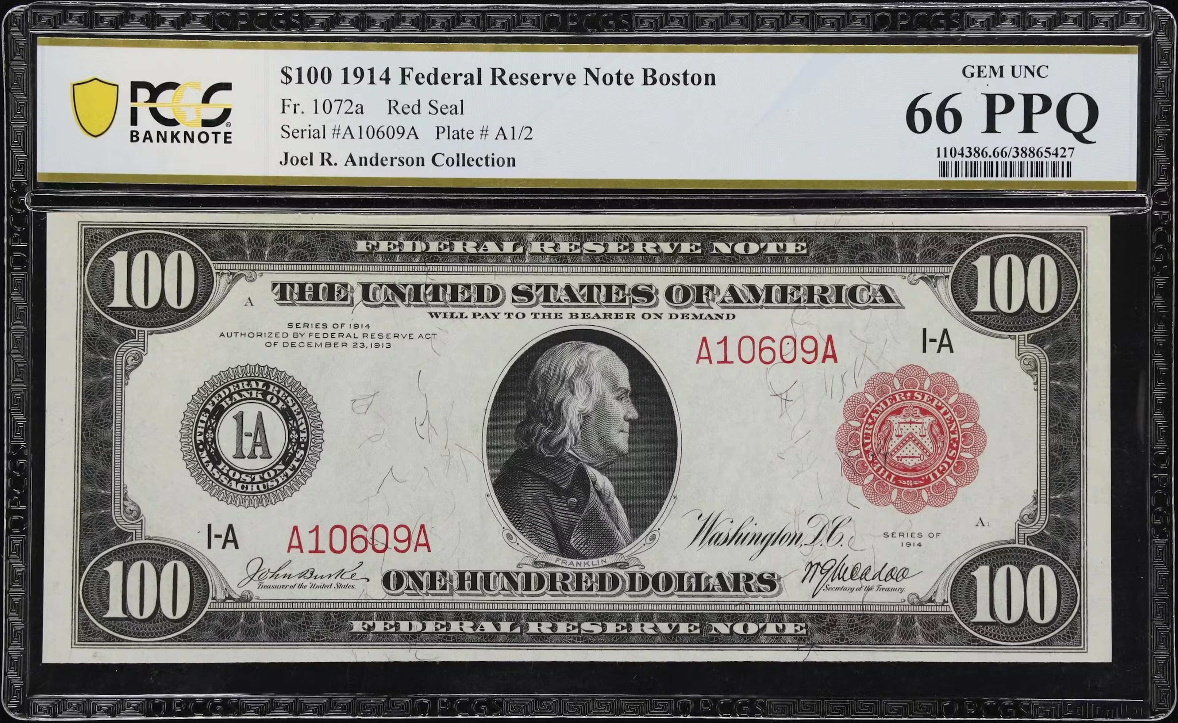 Fr. 1072a. 1914 Red Seal $100 Federal Reserve Note. Boston. PCGS Banknote