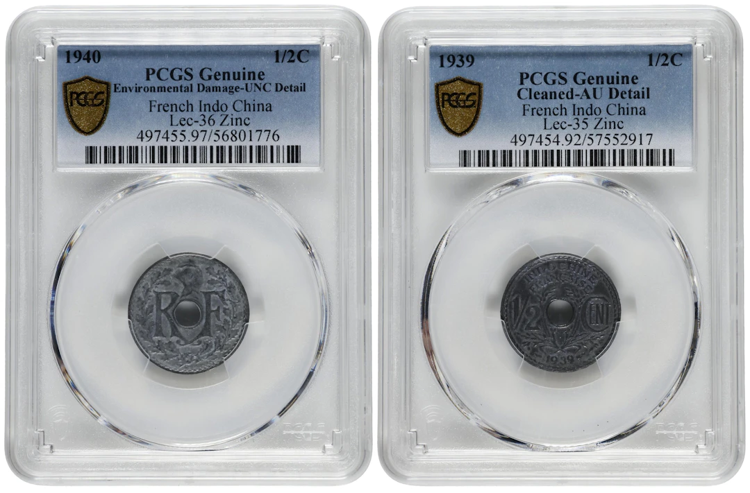 FRENCH INDO-CHINA. Duo of 1/2 Centimes (2 Pieces), 1939 & 1940. Both