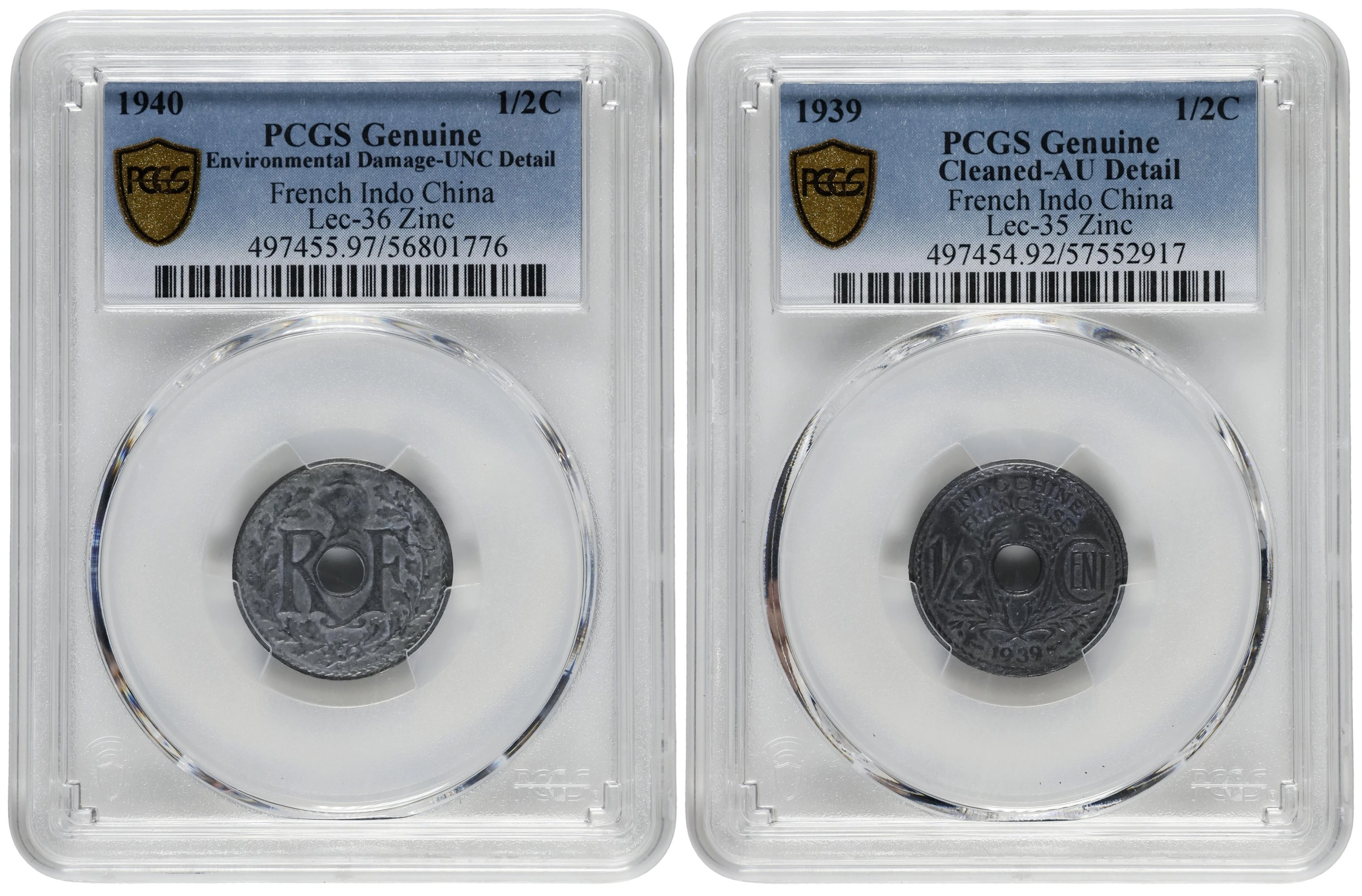 FRENCH INDO-CHINA. Duo of 1/2 Centimes (2 Pieces), 1939 & 1940. Both