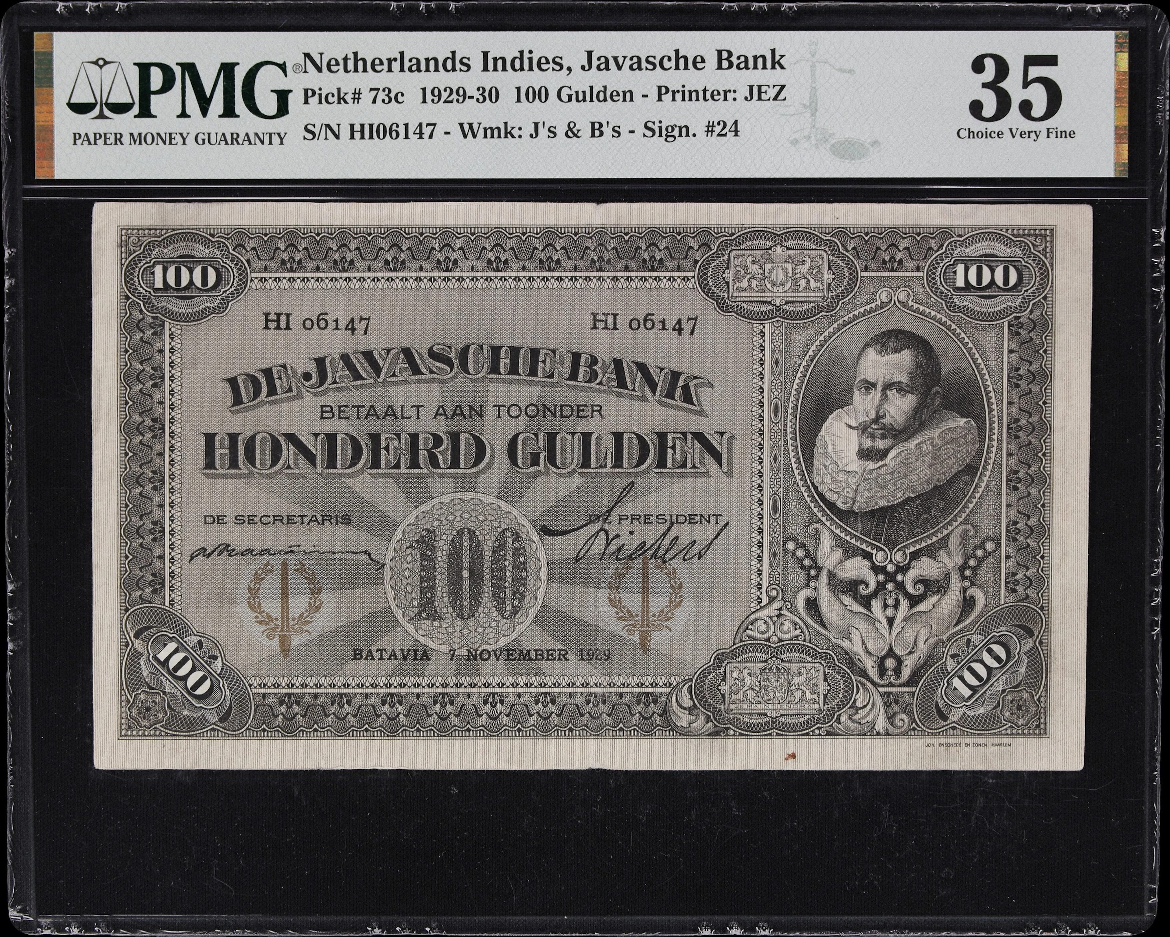 NETHERLANDS INDIES. Javasche Bank. 100 Gulden, 7.11.1929. P-73c. PMG