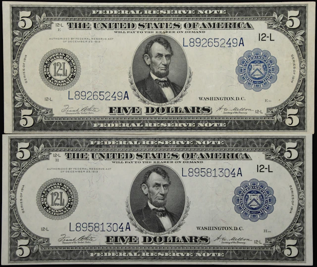 Lot of (2) Fr. 891b. 1914 $5 Federal Reserve Notes. San Francisco.