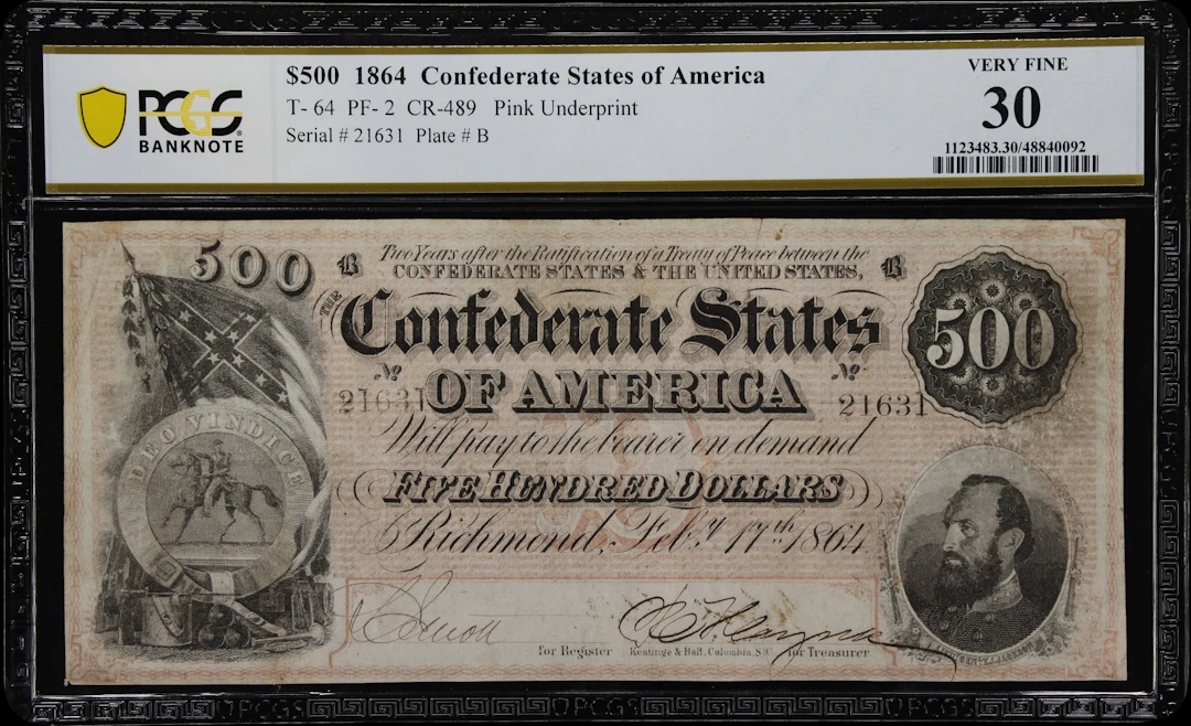 T-64. Confederate Currency. 1864 $500. PCGS Banknote Very Fine 30.