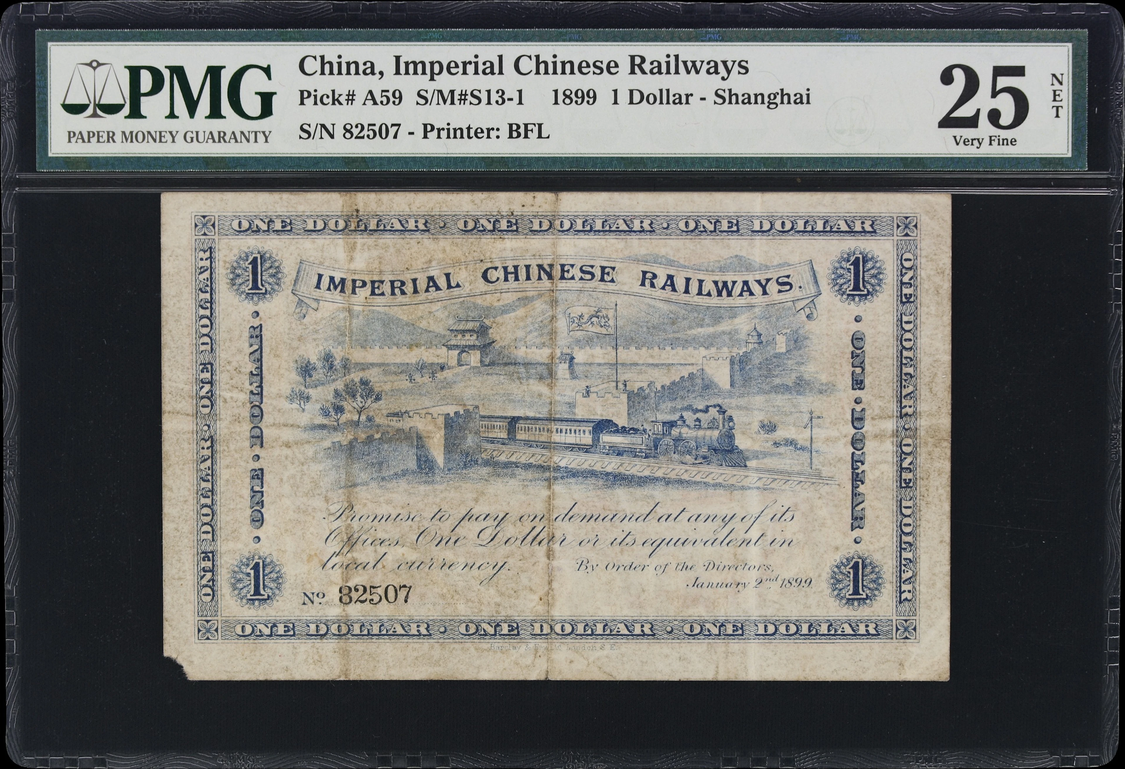 (t) CHINA--EMPIRE. Imperial Chinese Railways. 1 Dollar, 2.1.1899.