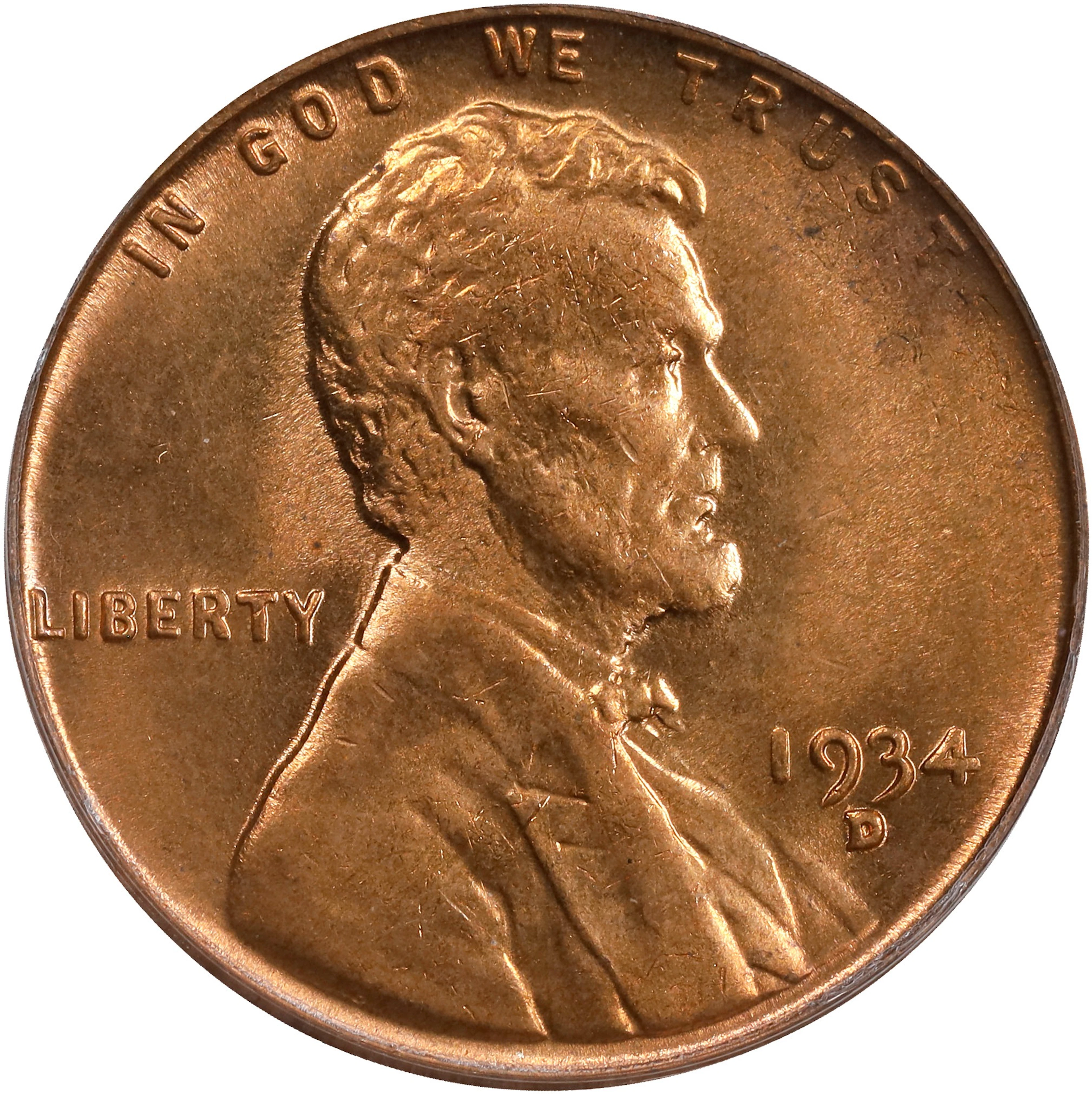 1934-D Lincoln Cent. MS-65 RD (PCGS). CAC. OGH Generation 2.2.