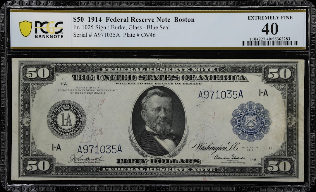 Fr. 1025. 1914 $50 Federal Reserve Note. Boston. PCGS Banknote Extremely