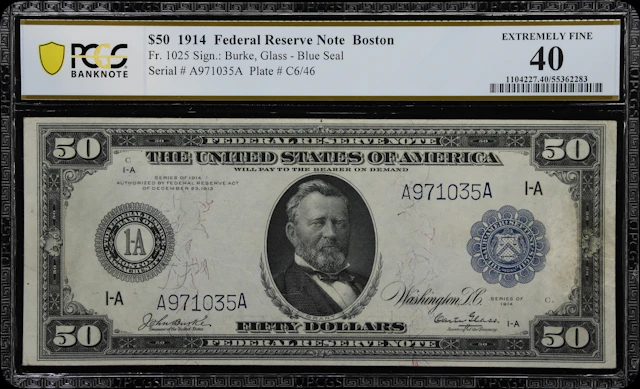 Fr. 1025. 1914 $50 Federal Reserve Note. Boston. PCGS Banknote Extremely