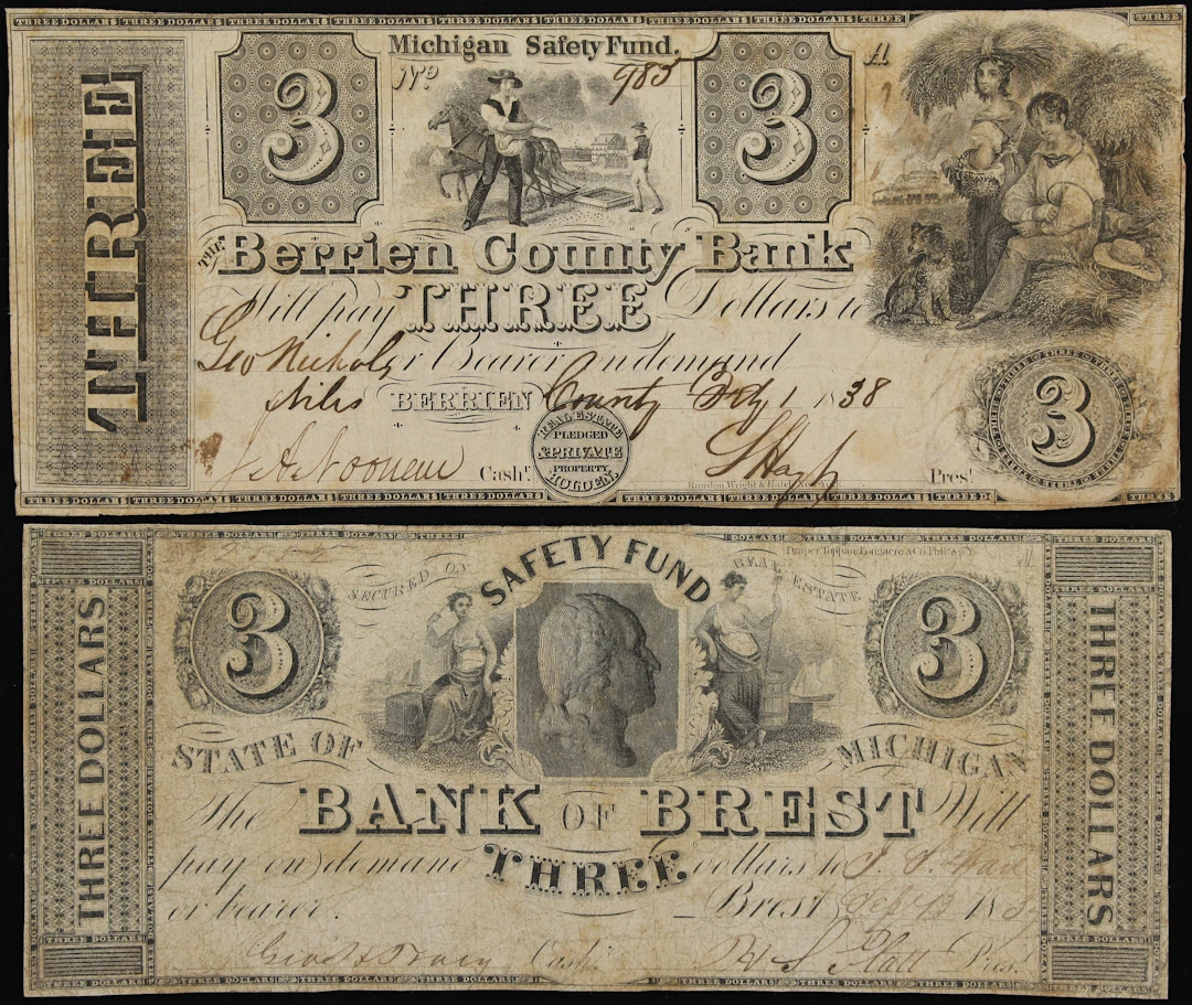Lot of (2) Berrien & Brest, Michigan. Bank of Brest & Berrien County