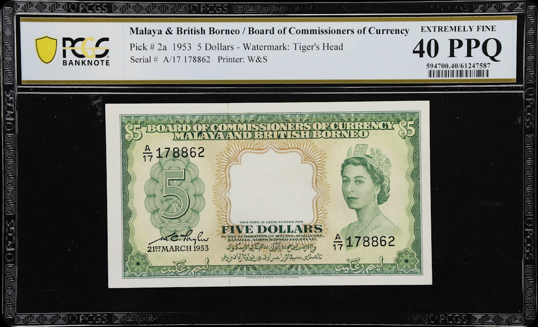 MALAYA AND BRITISH BORNEO. Board of Commissioners of Currency. 5 Dollars