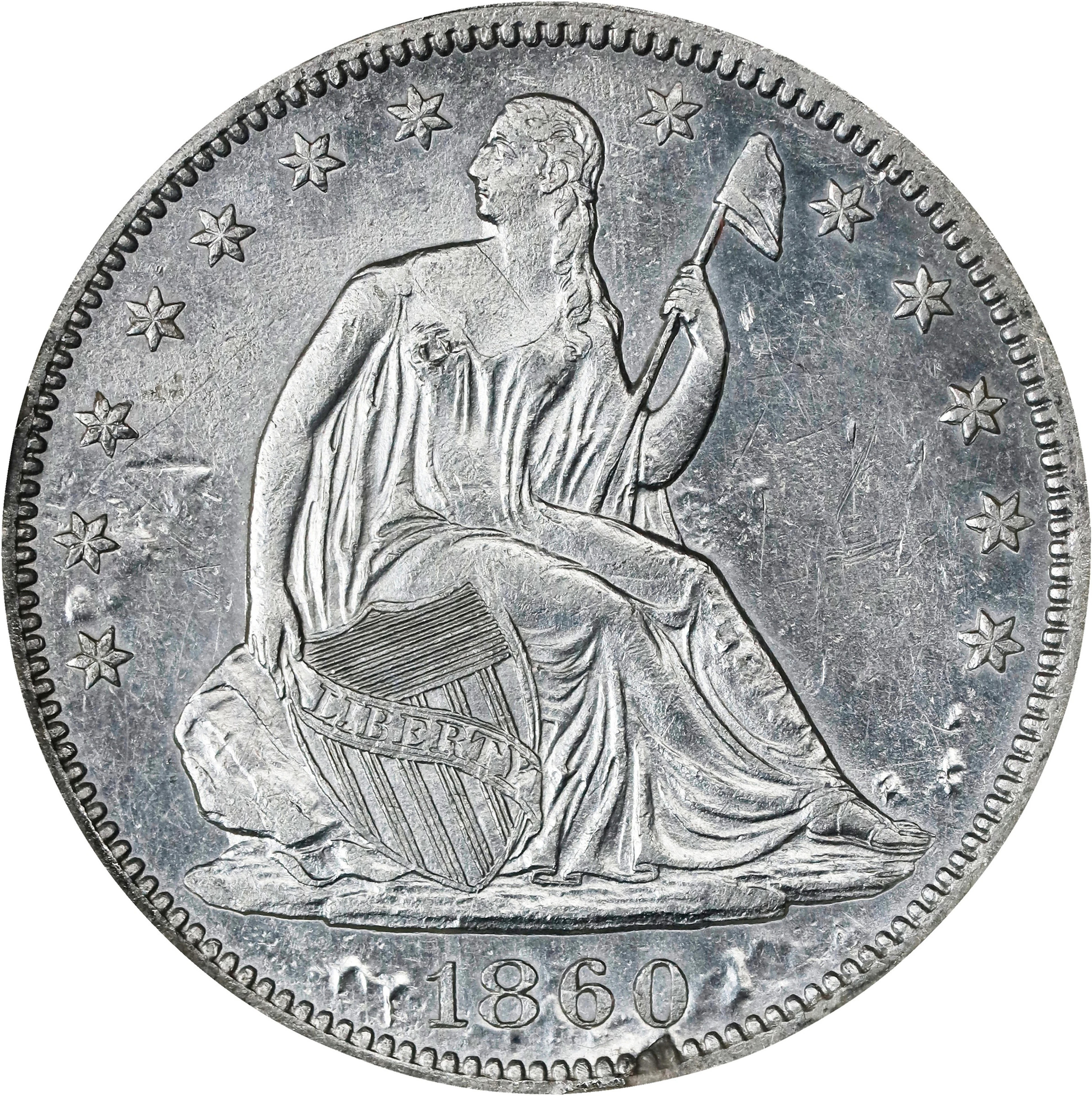 1860 Liberty Seated Half Dollar. WB-7. Rarity-4. Shipwreck Effect