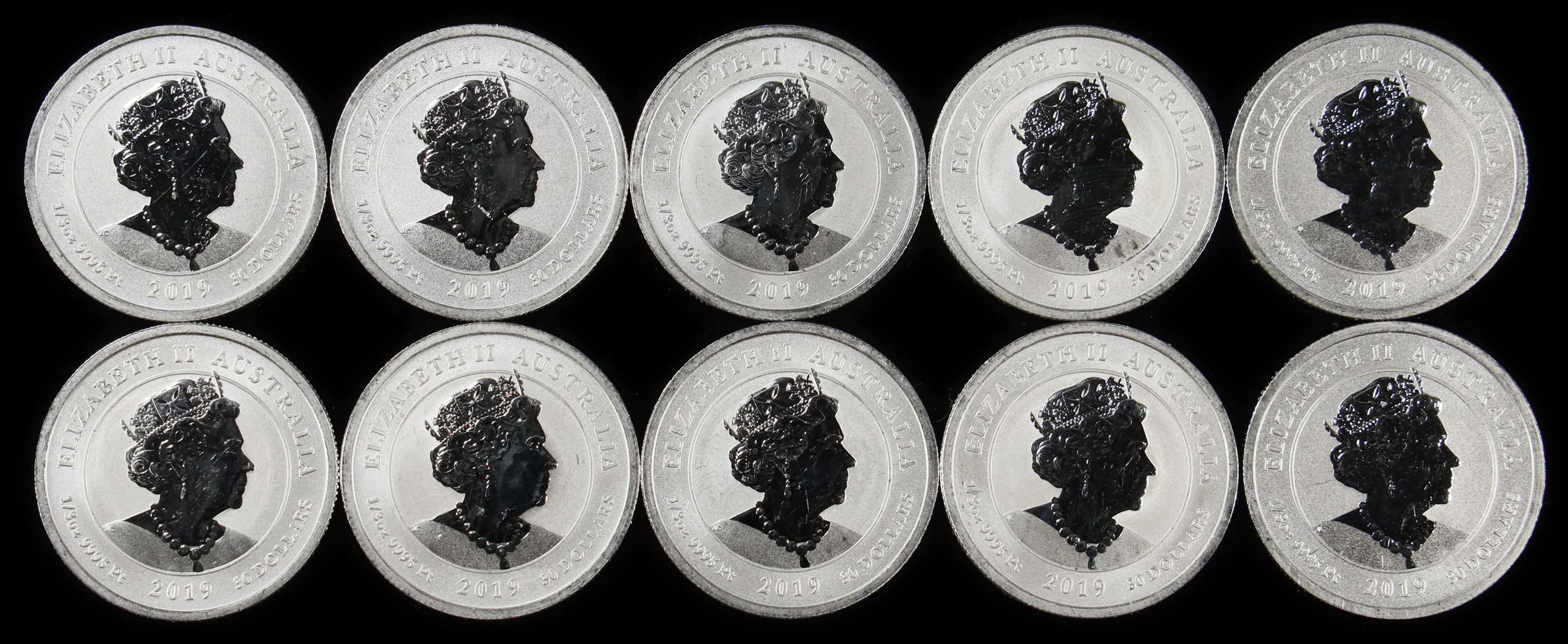 (3.333 oz, 103.68 g APtW). Australia. Lot of (10) 2019 Humpback Whale