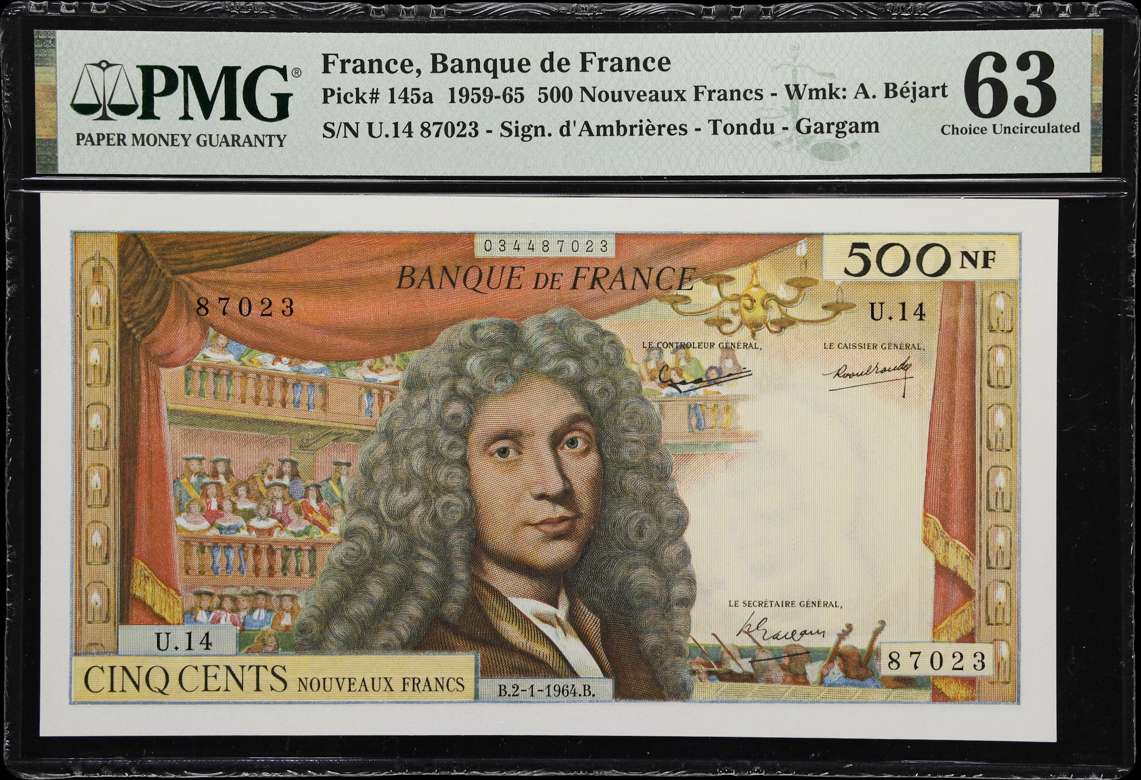 (◊) FRANCE. Banque de France. 500 Nouveaux Francs, 2.1.1964. P-145a.