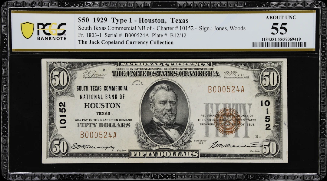 Houston, Texas. $50 1929 Ty. 1. Fr. 1803-1. South Texas Commercial