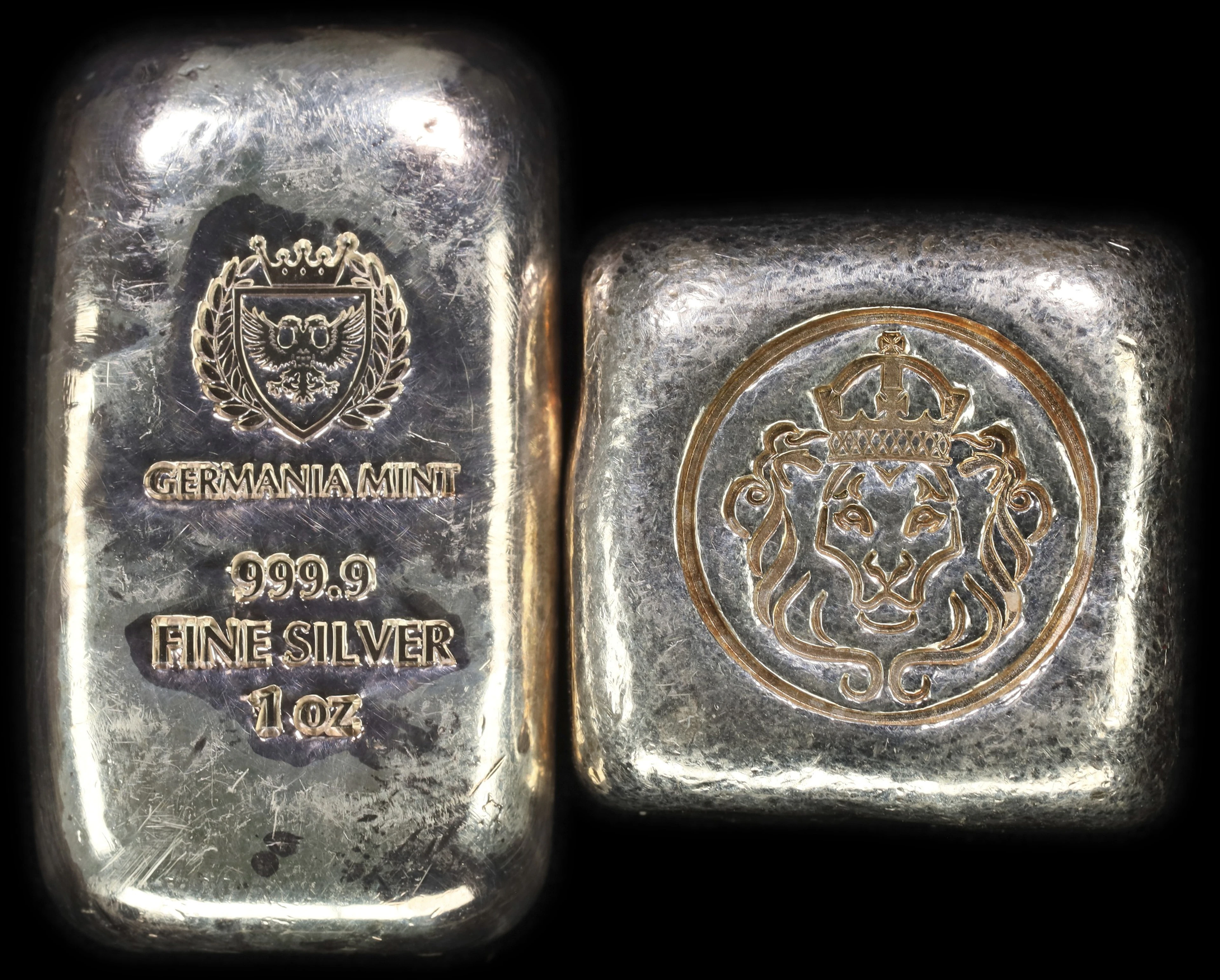 (2 oz, 62.208 g ASW). Lot of (2) Assorted Refineries 1 oz Silver Bars.