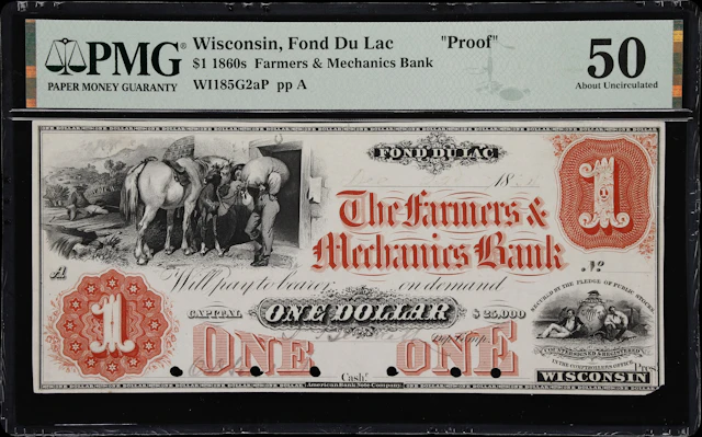 Fond du Lac, Wisconsin. Farmers & Mechanics Bank. 18xx $1. PMG About