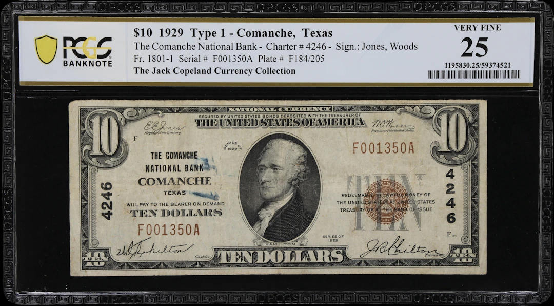 Comanche, Texas. $10 1929 Ty. 1. Fr. 1801-1. Comanche NB. Charter