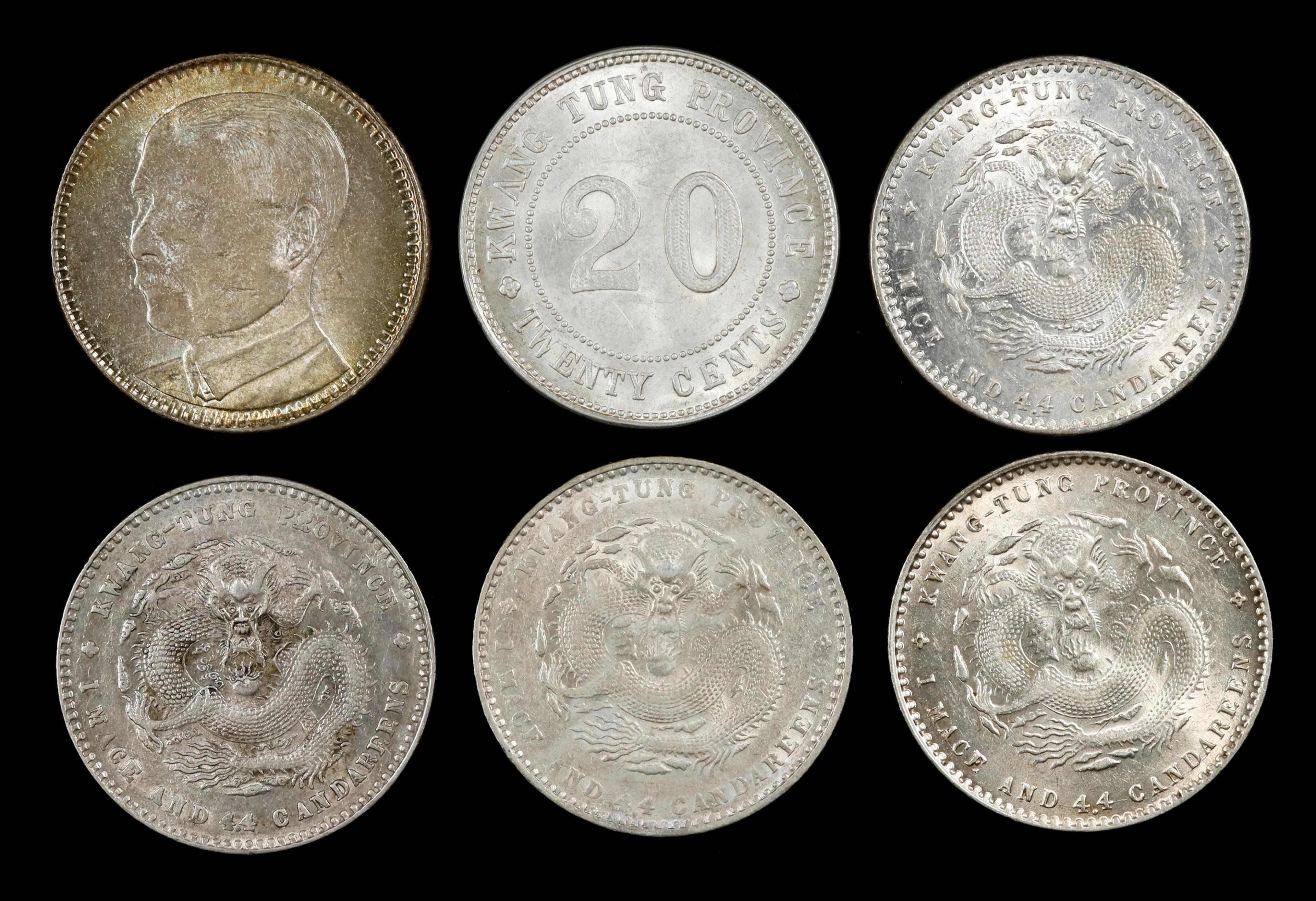 (t) CHINA. Kwangtung. Sextet of 20 Cents (6 Pieces), 1890-1929. Kwangtung