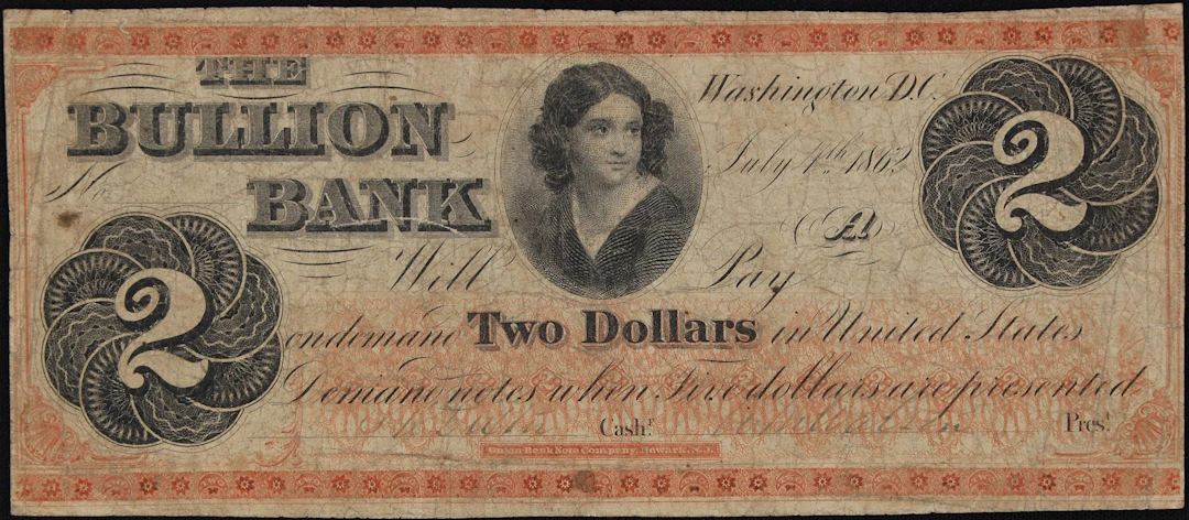 Washington, District of Columbia. Bullion Bank. 1862 $2. Fine.