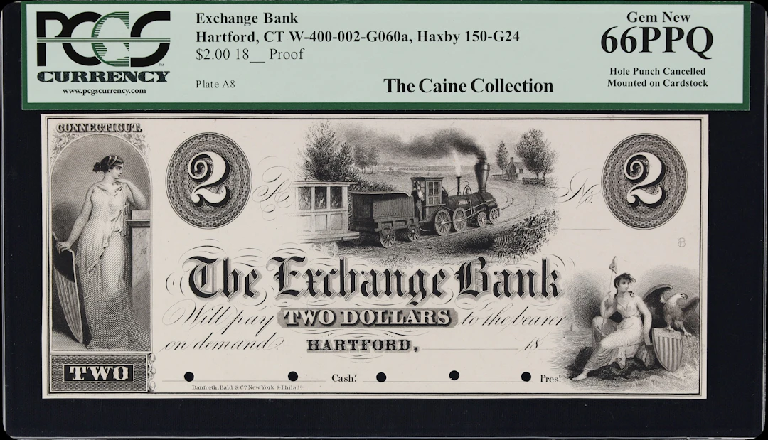 Hartford, Connecticut. Exchange Bank. 18xx $2. PCGS Currency Gem New