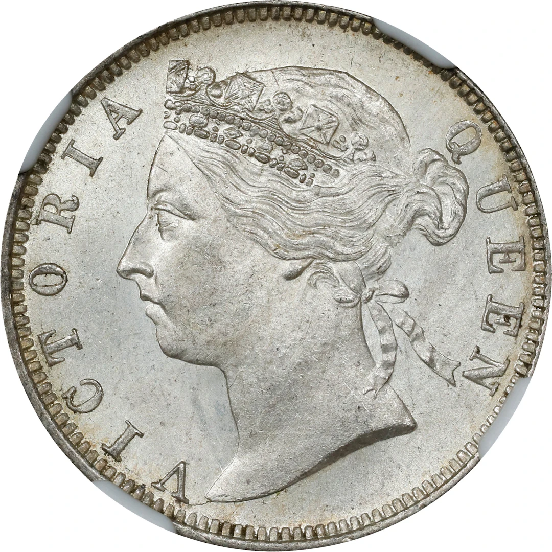STRAITS SETTLEMENTS. 20 Cents, 1889. London Mint. Victoria. NGC MS-64.