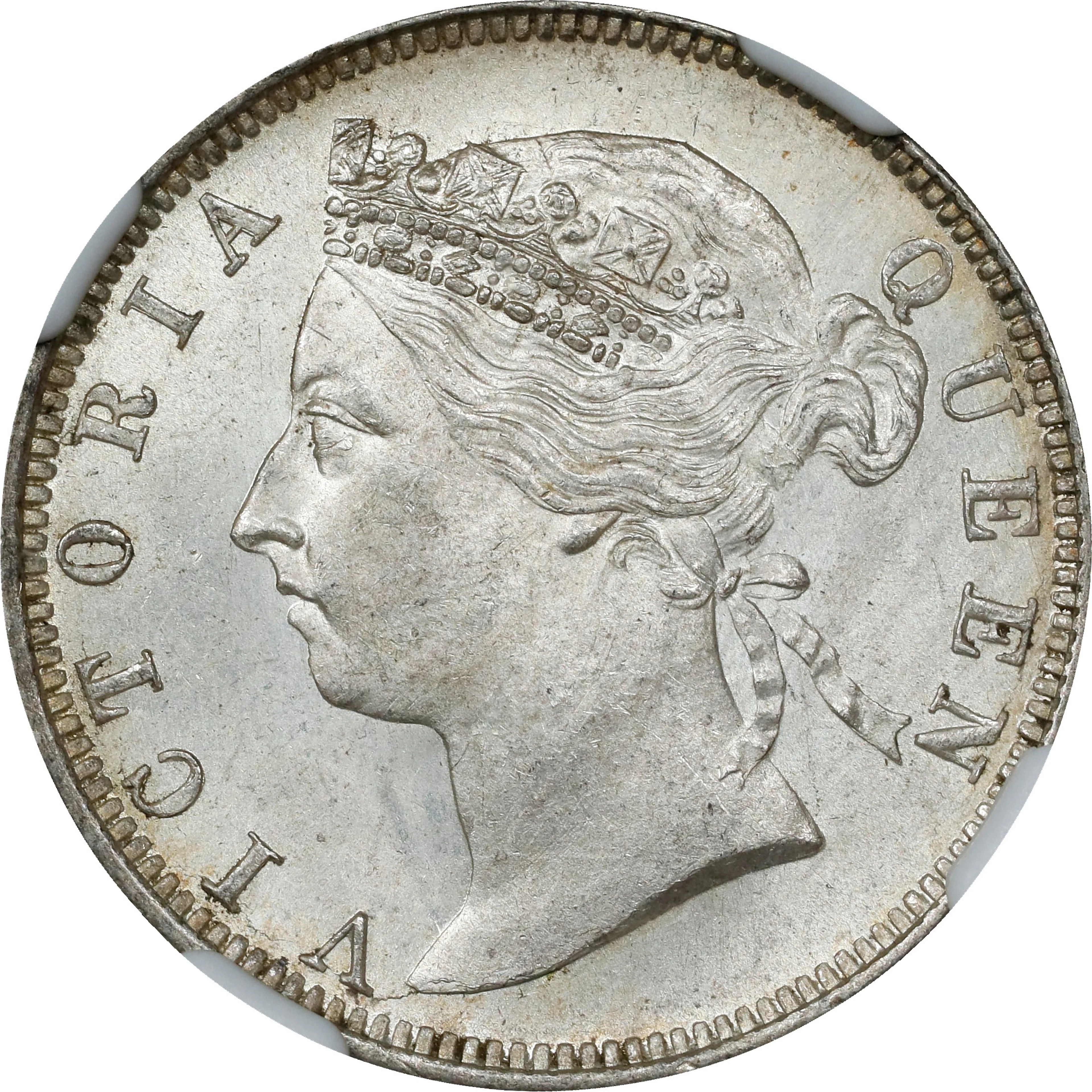 STRAITS SETTLEMENTS. 20 Cents, 1889. London Mint. Victoria. NGC MS-64.