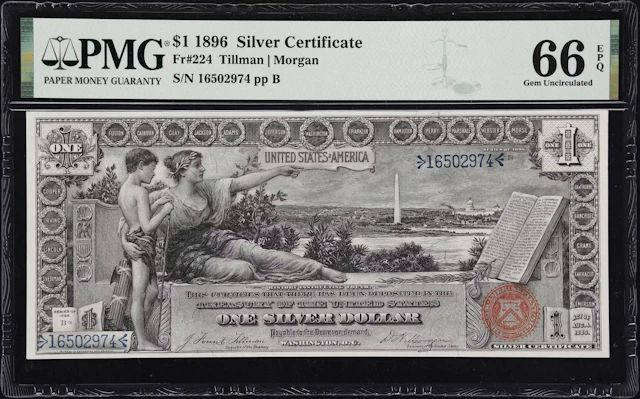 Fr. 224. 1896 $1 Silver Certificate. PMG Gem Uncirculated 66 EPQ.