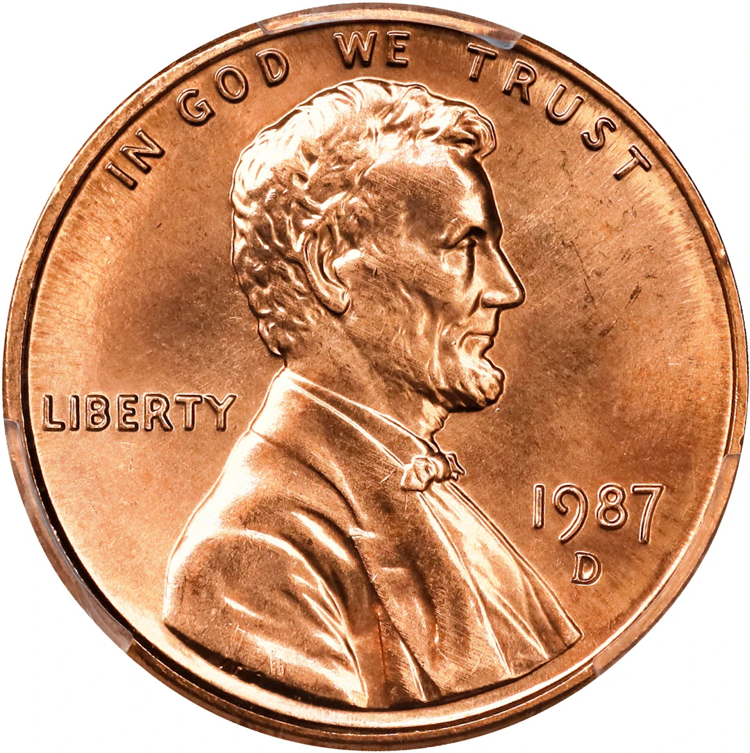 1987-D Lincoln Cent. MS-68 RD (PCGS).